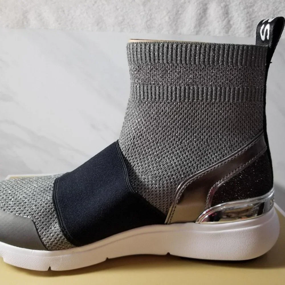 Michael Kors Gray & Black Knit Slip-On Sock Booties with Metallic Heel